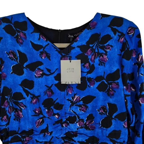 Zara Floral Ruched Long Sleeve Mini Dress - Picture 5 of 13
